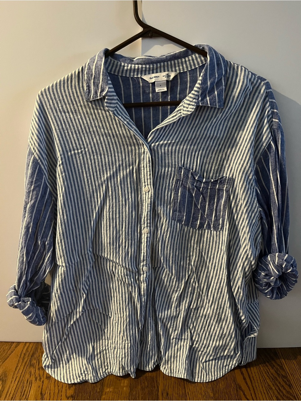 Old Navy Blue and White Striped Boyfriend Shirt